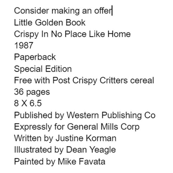 Little Golden Book Crispy In No Place Like Home 1987 Special Edition Paperback - Picture 2 of 10